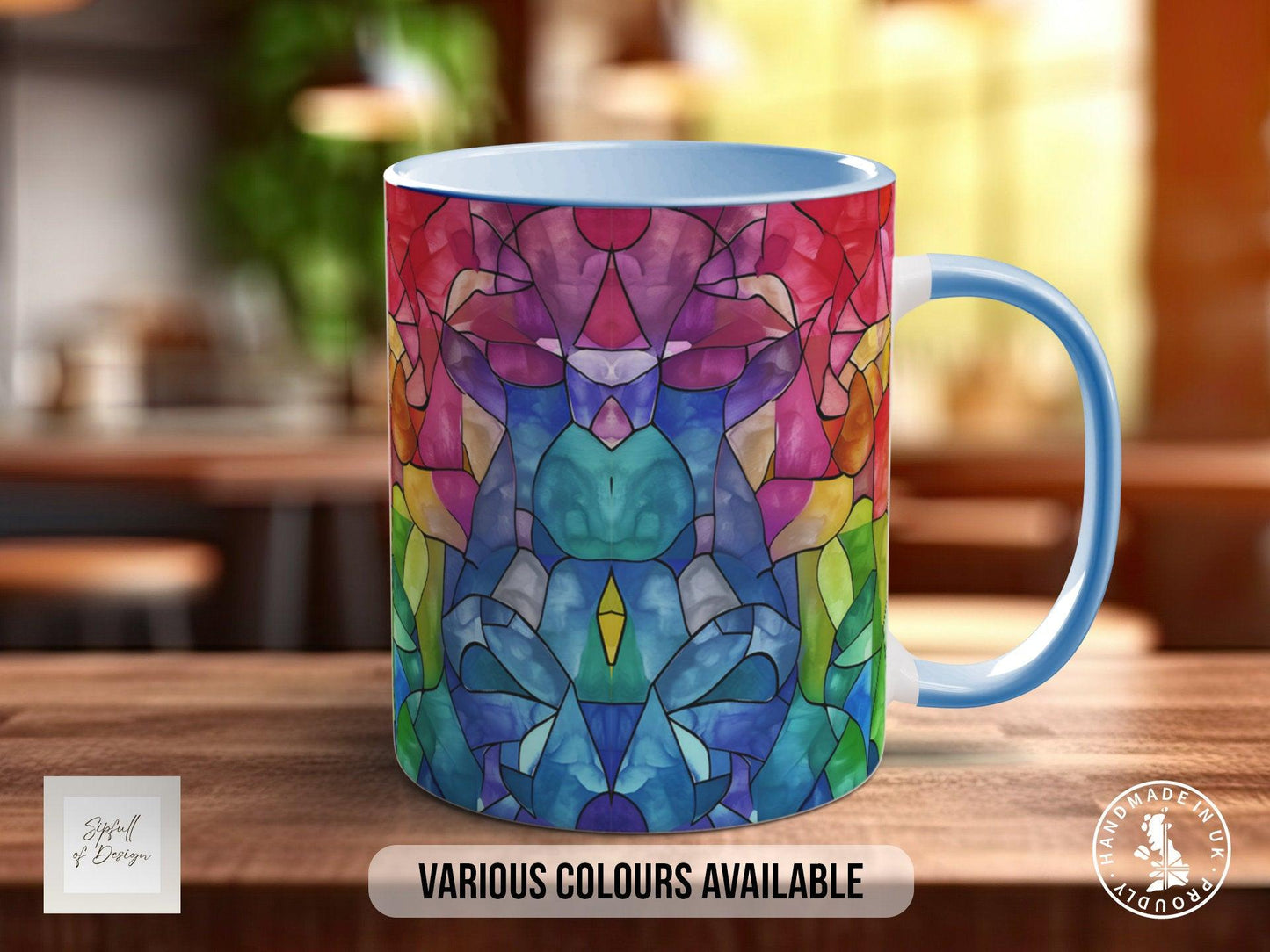 Watercolour Rainbow Stained Glass Pattern Full Wrap Coloured Art Mug - Design 8
