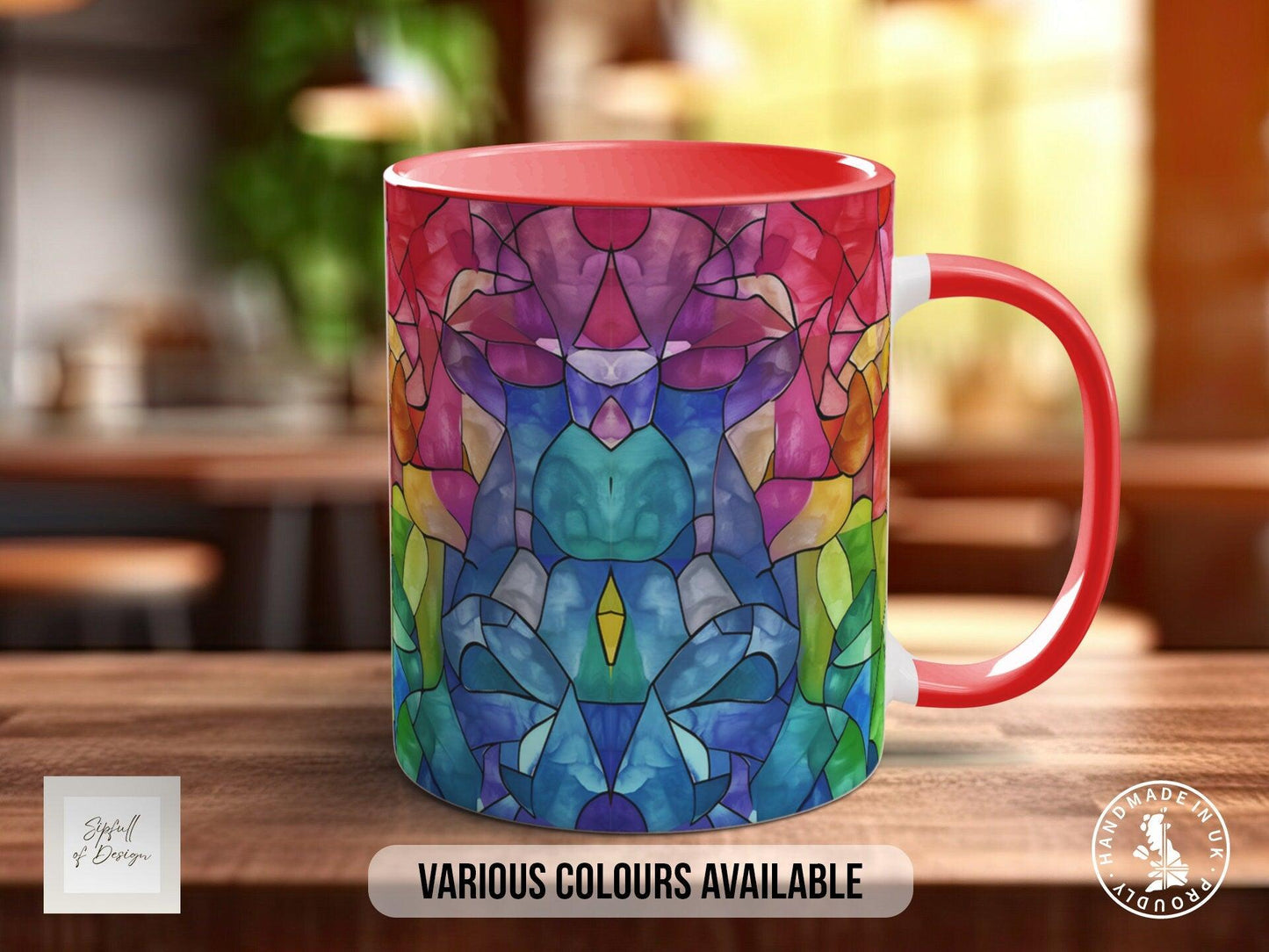 Watercolour Rainbow Stained Glass Pattern Full Wrap Coloured Art Mug - Design 8