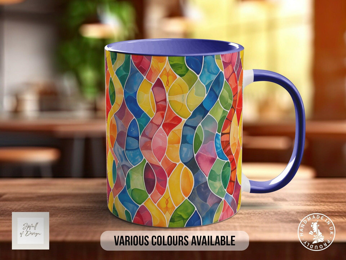 Watercolour Rainbow Stained Glass Pattern Full Wrap Coloured Art Mug - Design 9