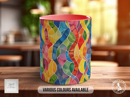 Watercolour Rainbow Stained Glass Pattern Full Wrap Coloured Art Mug - Design 9