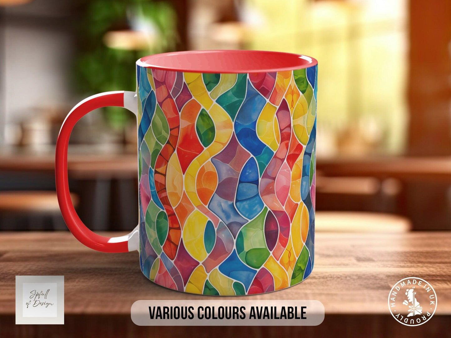 Watercolour Rainbow Stained Glass Pattern Full Wrap Coloured Art Mug - Design 9