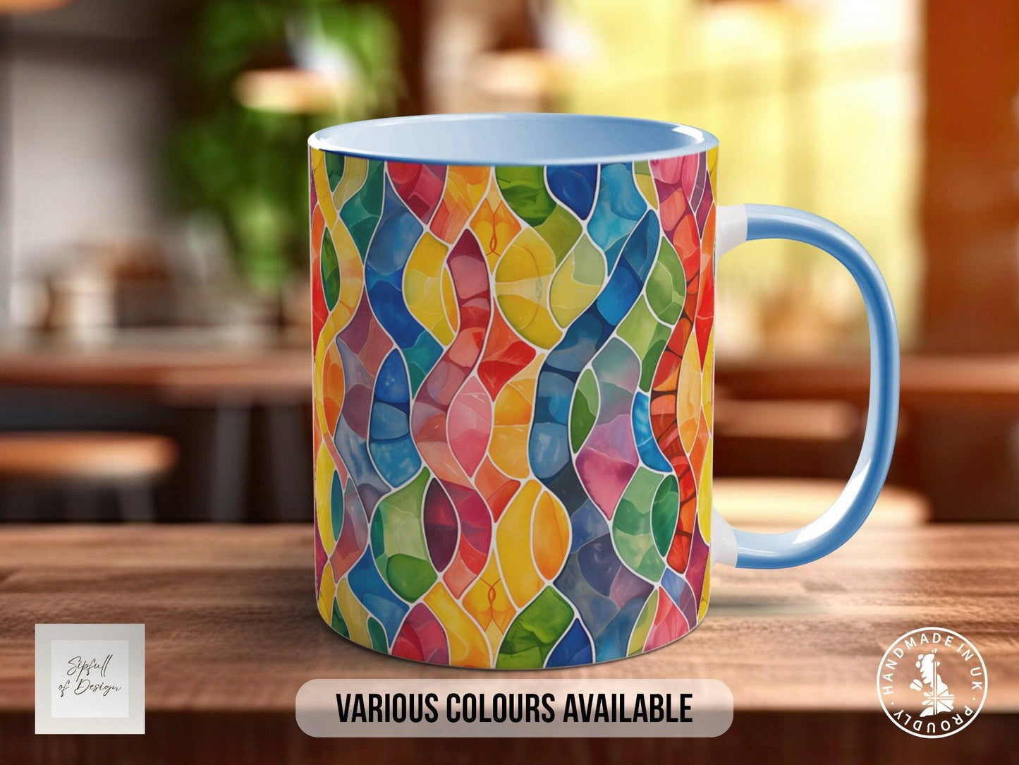 Watercolour Rainbow Stained Glass Pattern Full Wrap Coloured Art Mug - Design 9