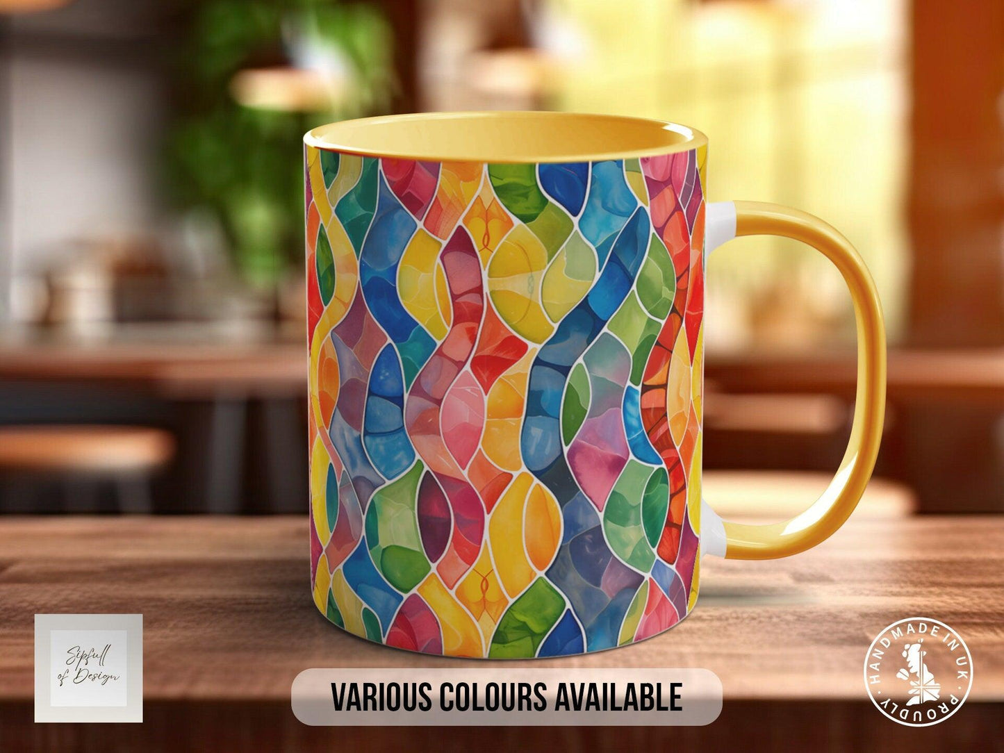 Watercolour Rainbow Stained Glass Pattern Full Wrap Coloured Art Mug - Design 9