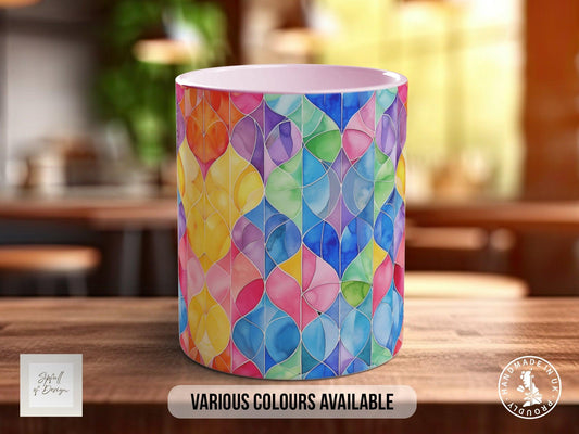 Watercolour Rainbow Stained Glass Pattern Full Wrap Coloured Art Mug - Design 10