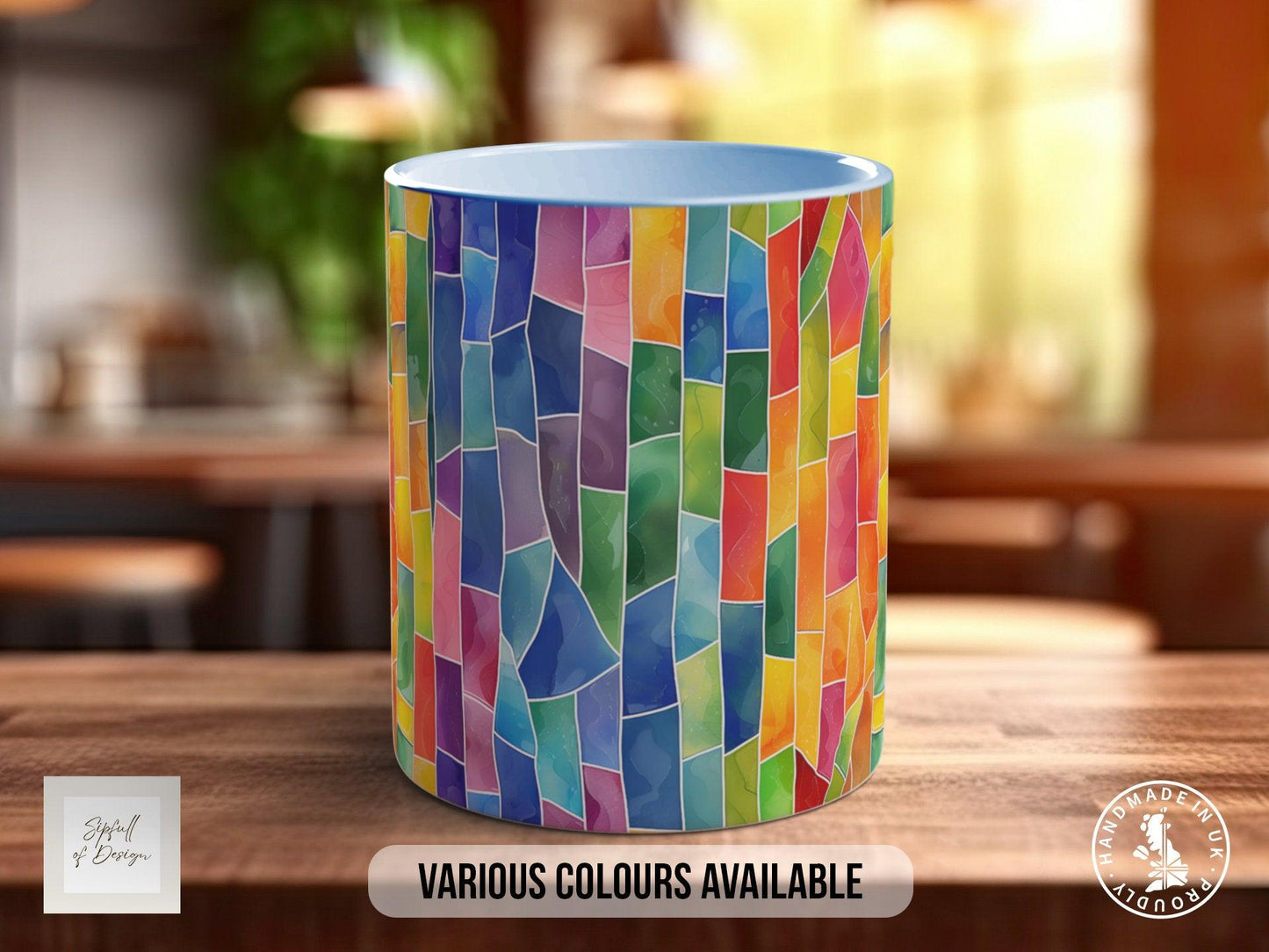 Watercolour Rainbow Stained Glass Pattern Full Wrap Coloured Art Mug - Design 11