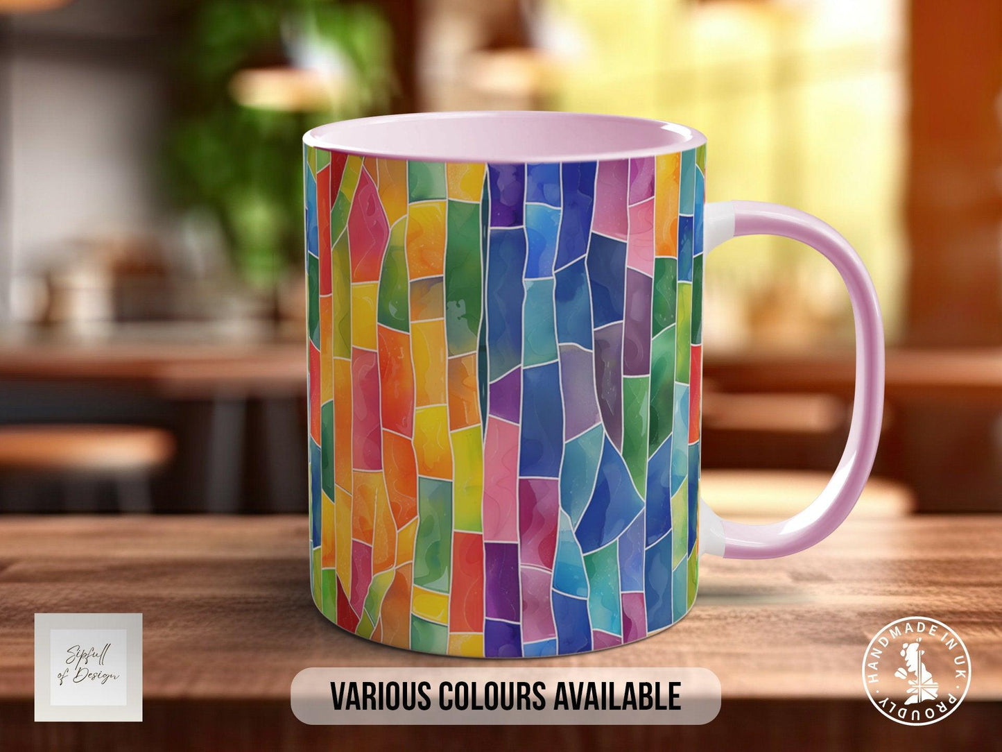 Watercolour Rainbow Stained Glass Pattern Full Wrap Coloured Art Mug - Design 11