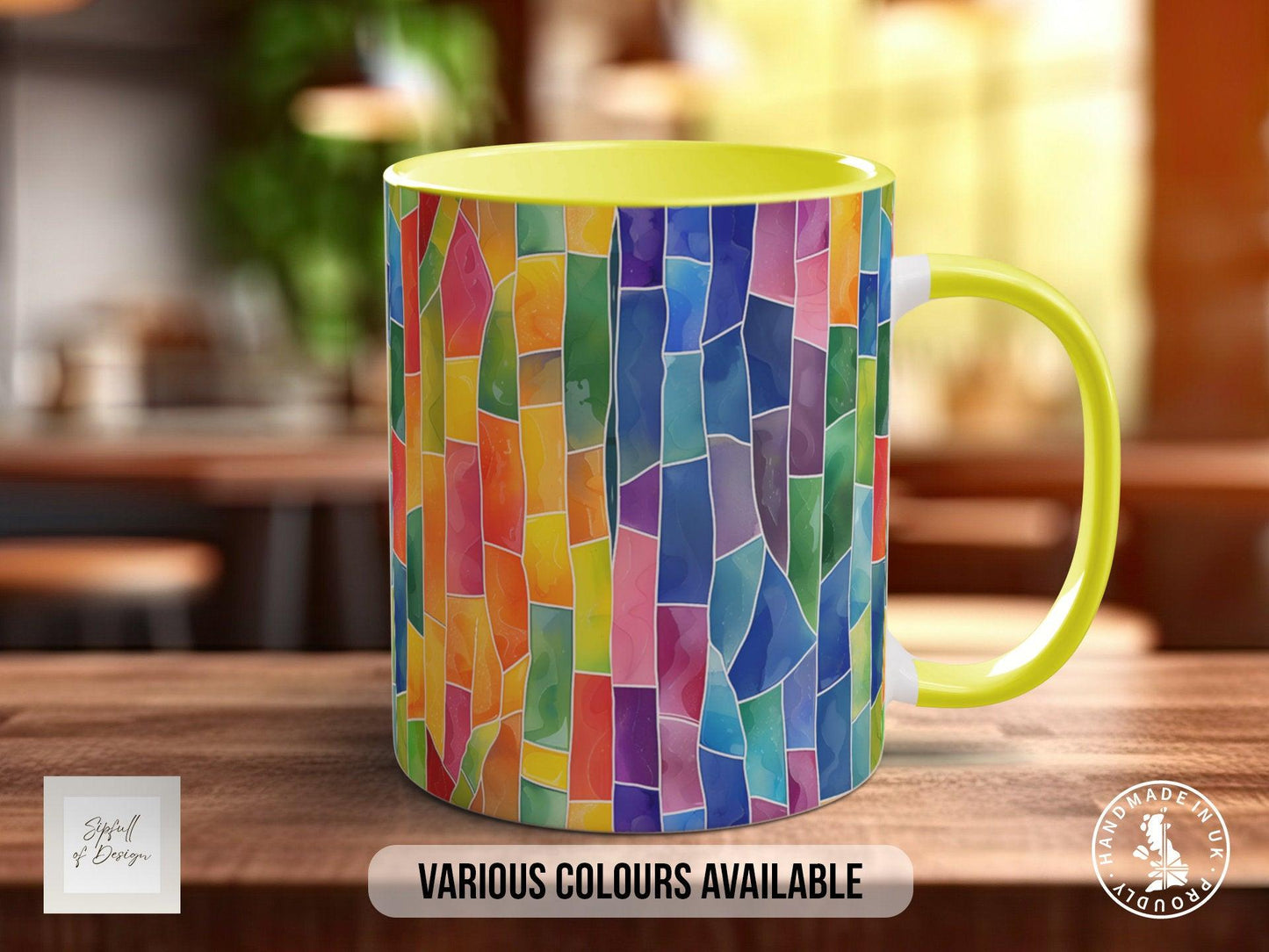 Watercolour Rainbow Stained Glass Pattern Full Wrap Coloured Art Mug - Design 11