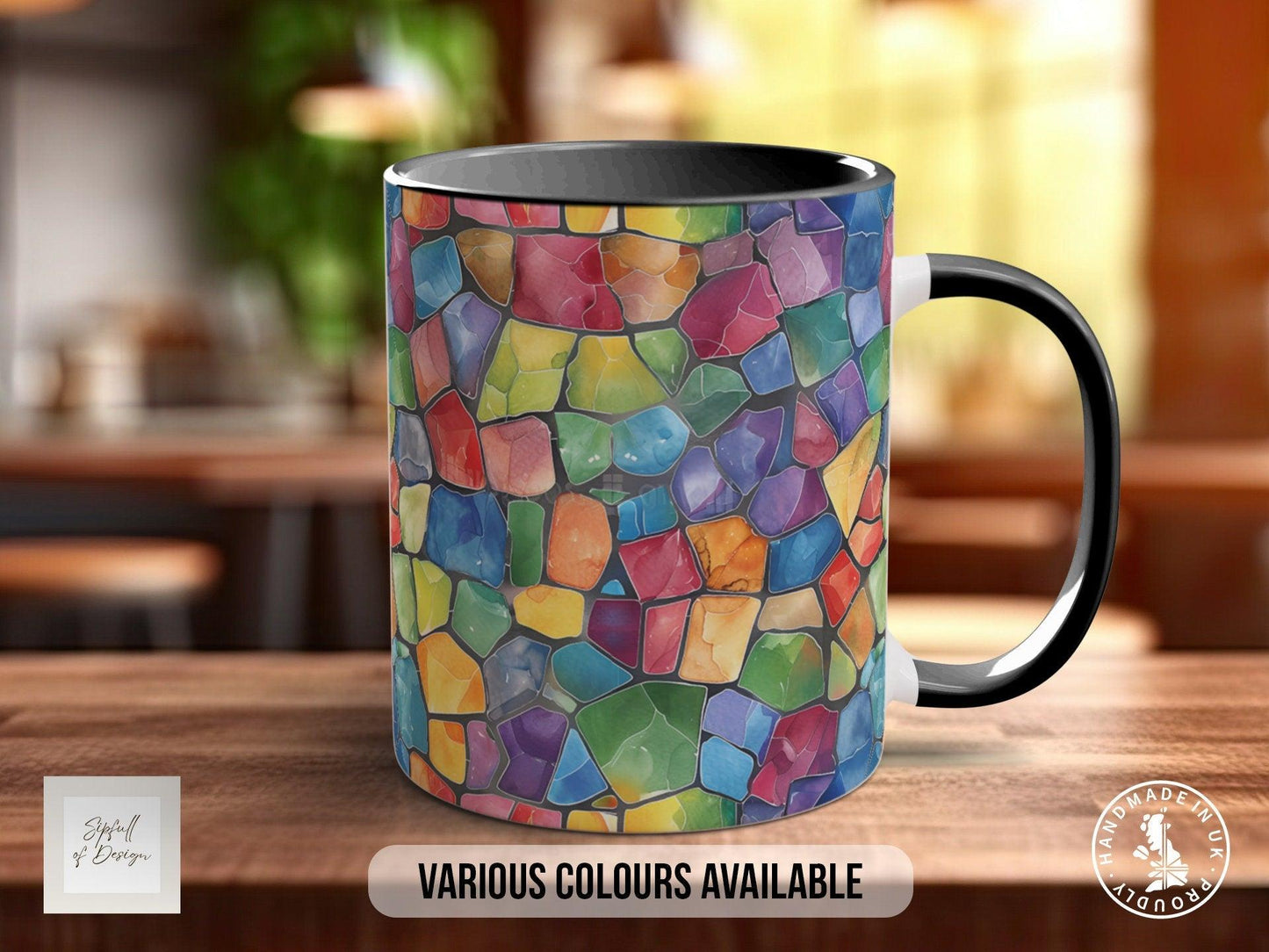 Watercolour Rainbow Stained Glass Pattern Full Wrap Coloured Art Mug - Design 12