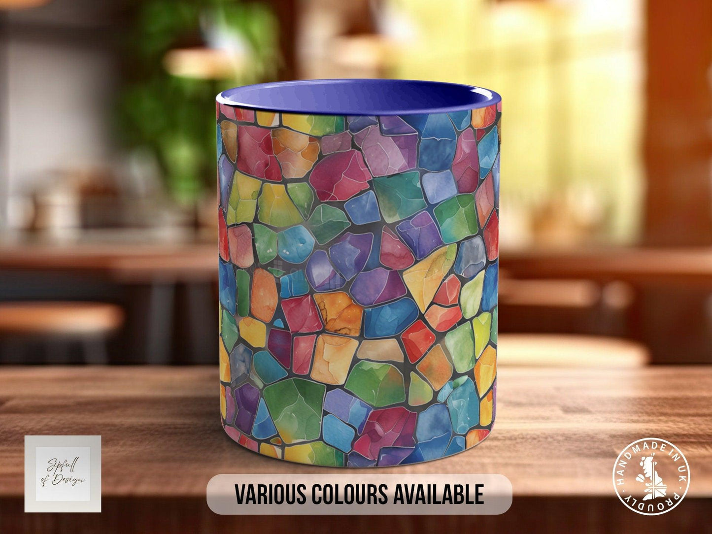 Watercolour Rainbow Stained Glass Pattern Full Wrap Coloured Art Mug - Design 12
