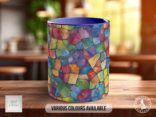 Watercolour Rainbow Stained Glass Pattern Full Wrap Coloured Art Mug - Design 12