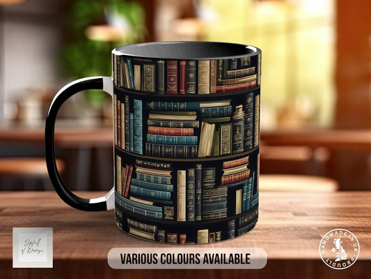 Book Shelf Pattern Full Wrap Coloured Art Mug - Design 1