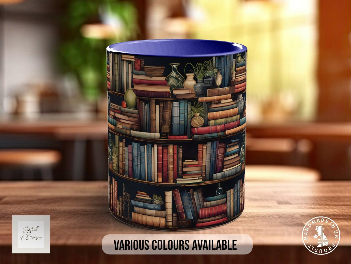 Book Shelf Pattern Full Wrap Coloured Art Mug - Design 4