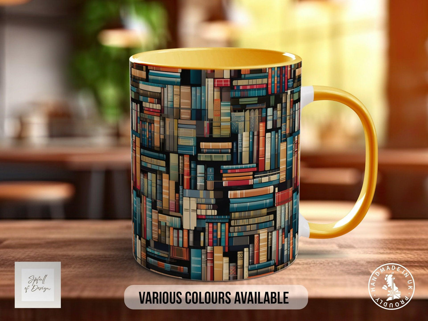 Book Shelf Pattern Full Wrap Coloured Art Mug - Design 5