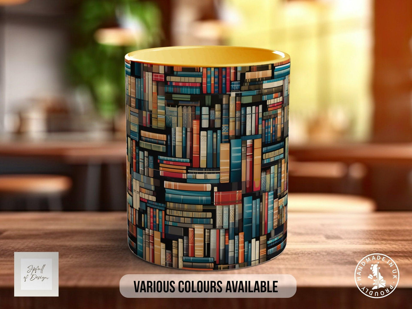 Book Shelf Pattern Full Wrap Coloured Art Mug - Design 5