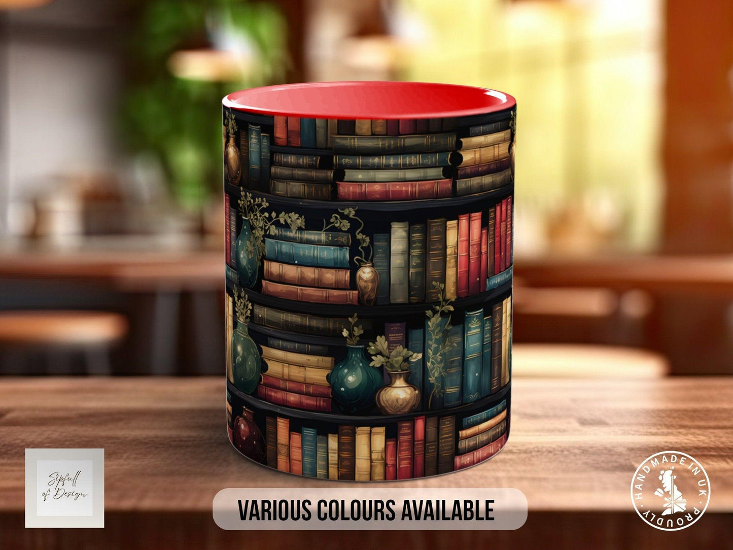Book Shelf Pattern Full Wrap Coloured Art Mug - Design 6
