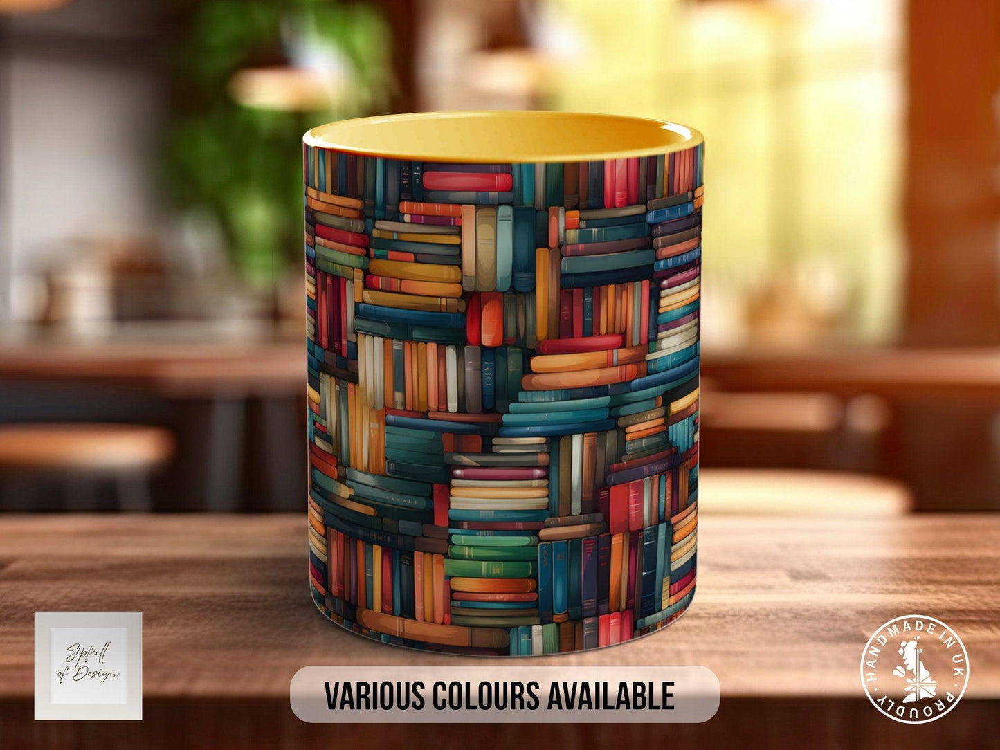 Book Shelf Pattern Full Wrap Coloured Art Mug - Design 7