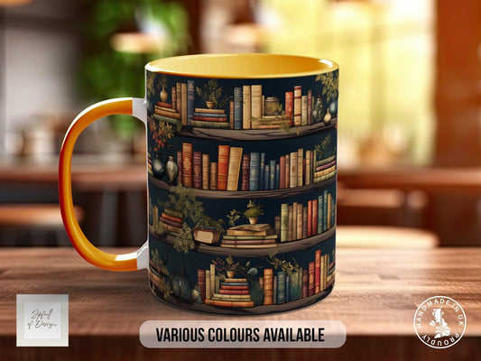 Book Shelf Pattern Full Wrap Coloured Art Mug - Design 8