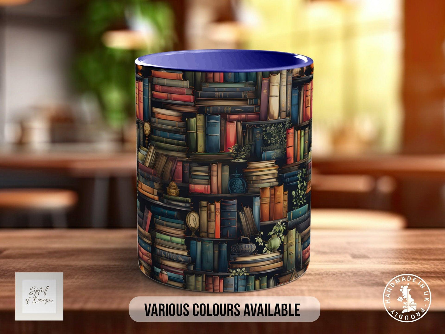 Book Shelf Pattern Full Wrap Coloured Art Mug - Design 10