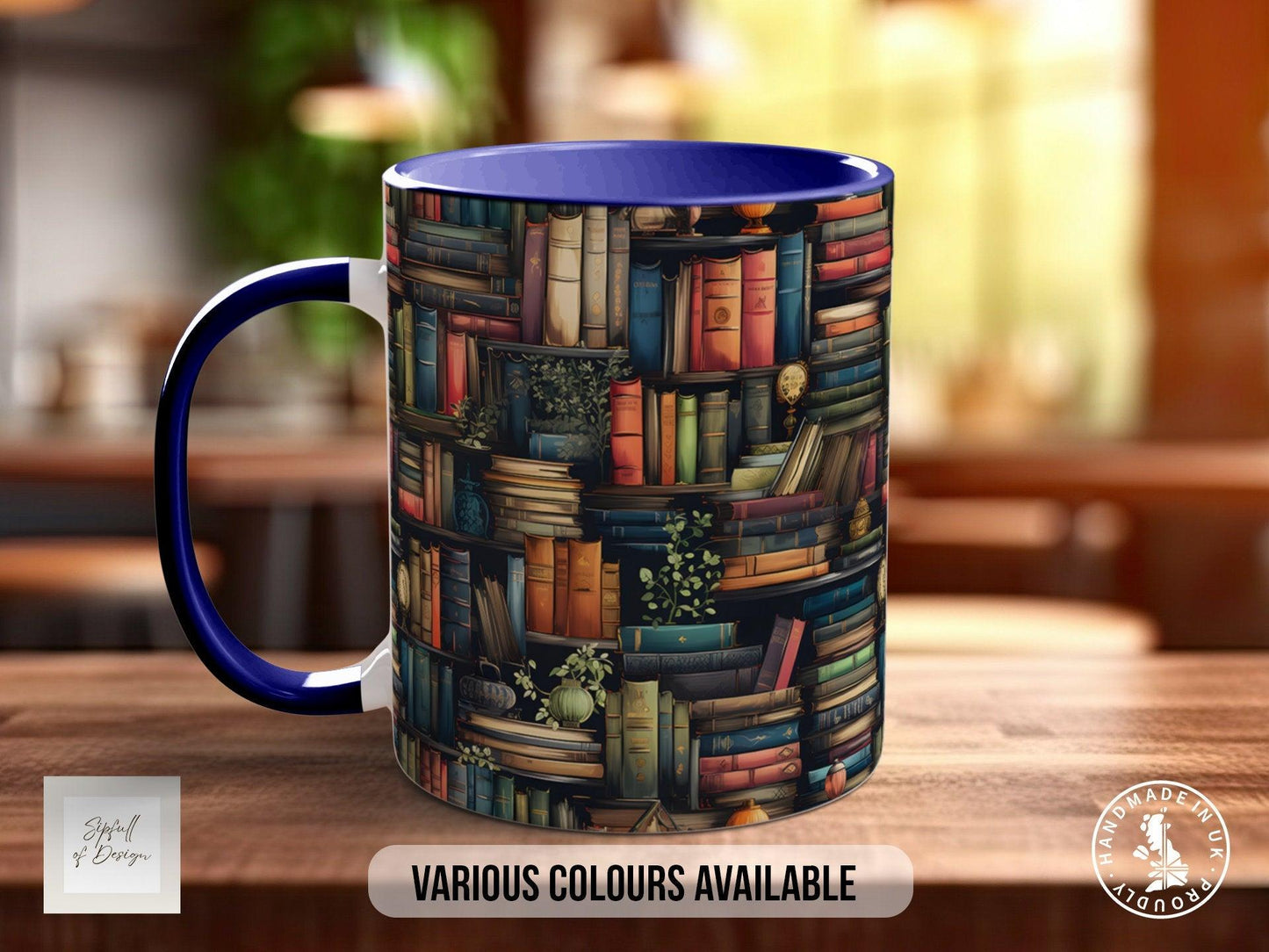 Book Shelf Pattern Full Wrap Coloured Art Mug - Design 10