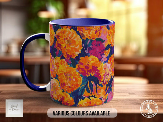 Birth Month Flowers Mug - October Marigold and Cosmos -