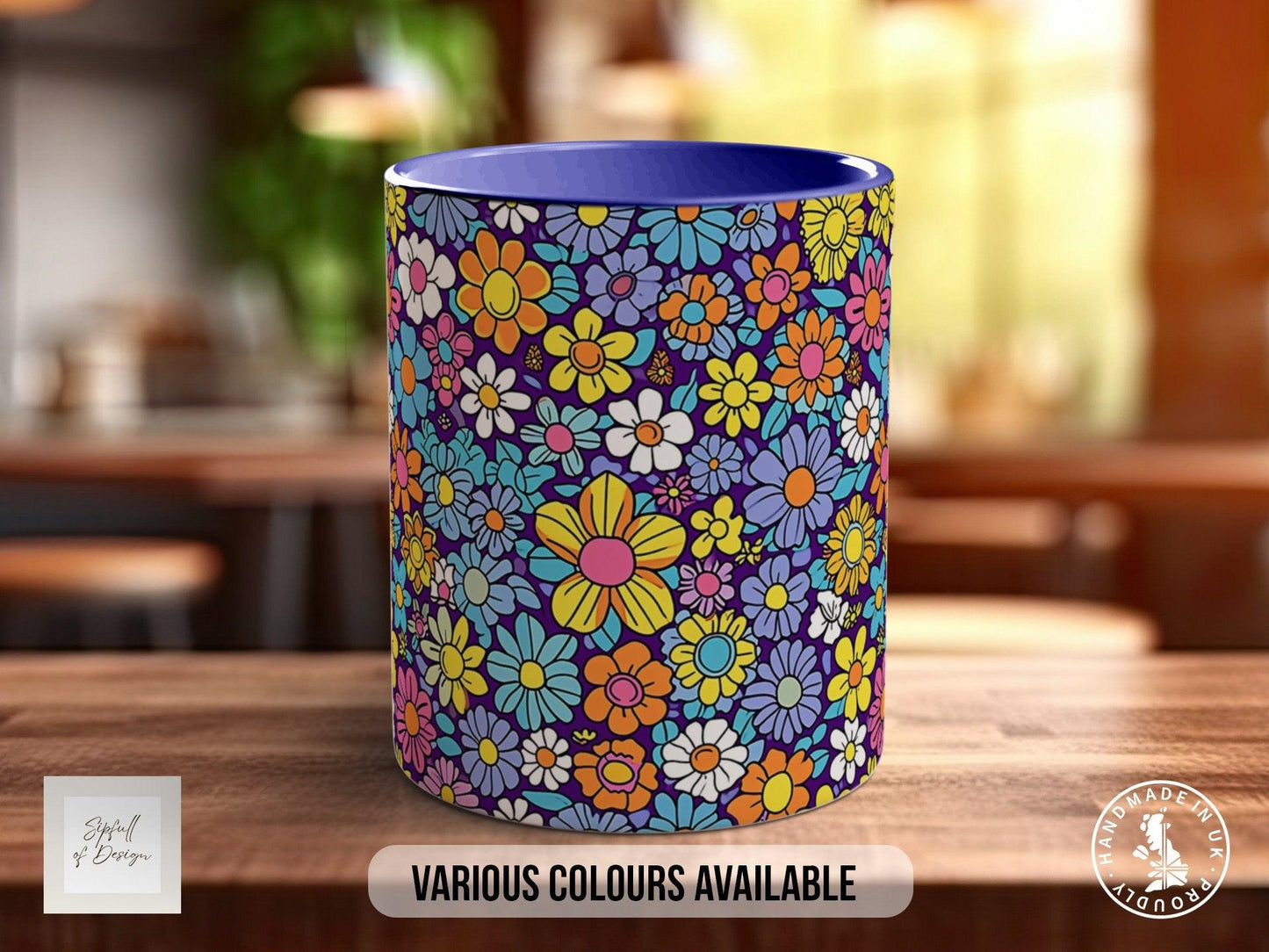 Groovy Flower Mug – Vibrant Retro Art Mug | Handmade Ceramic, Dishwasher Safe