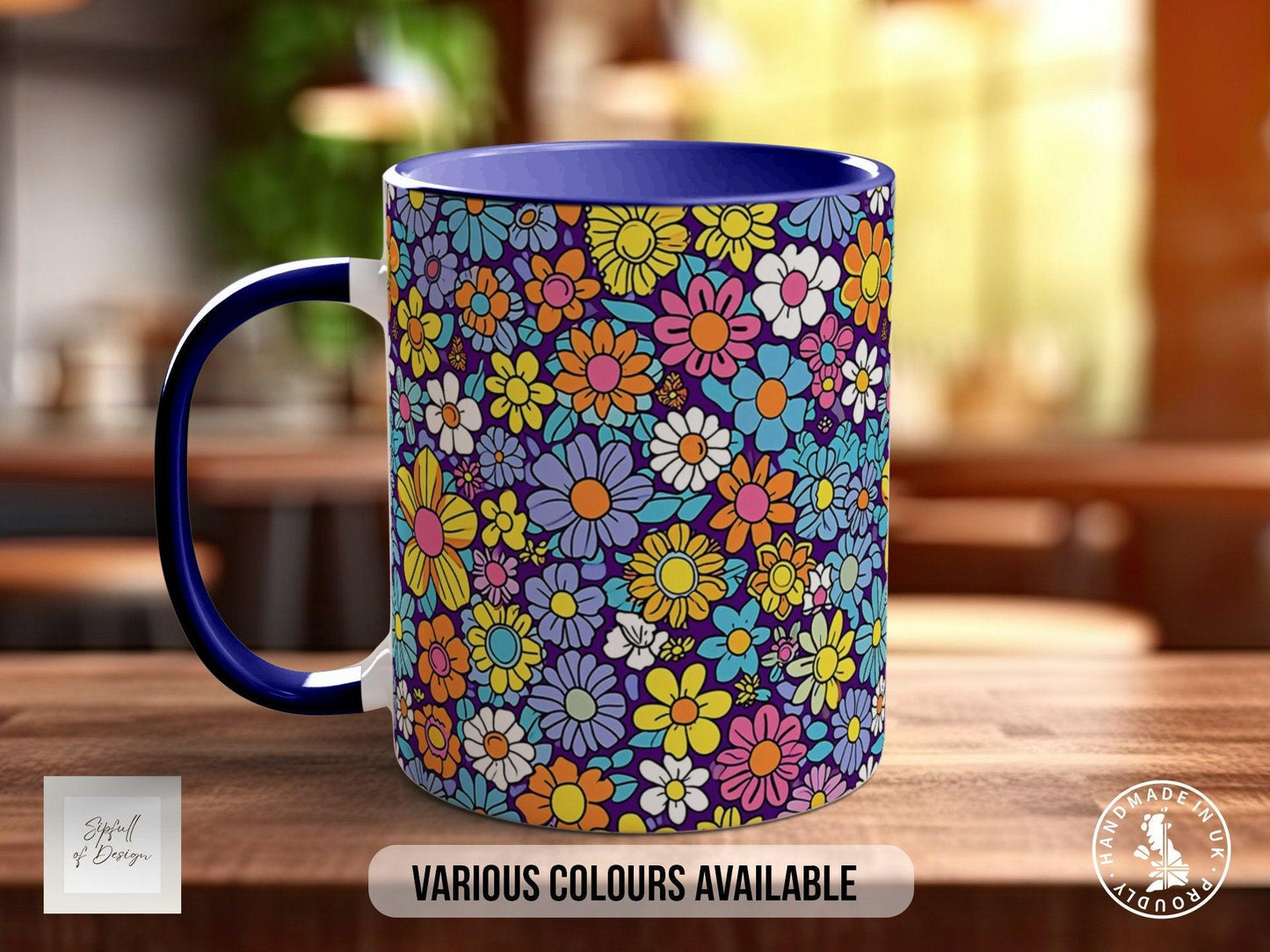 Groovy Flower Mug – Vibrant Retro Art Mug | Handmade Ceramic, Dishwasher Safe