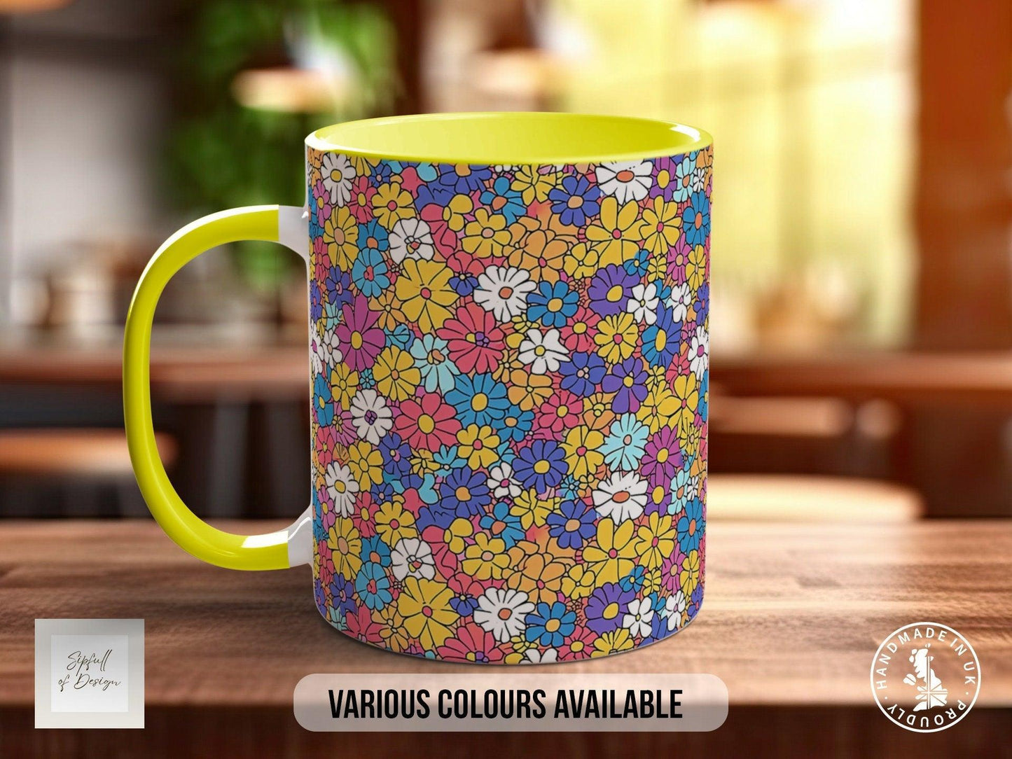 Coloured Groovy Flowers Full Wrap Art Mug - Design 3
