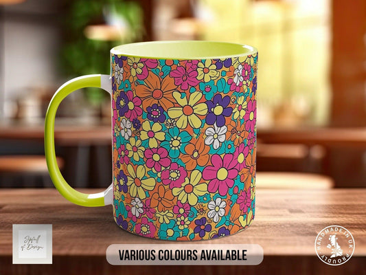 Coloured Groovy Flowers Full Wrap Art Mug - Design 8
