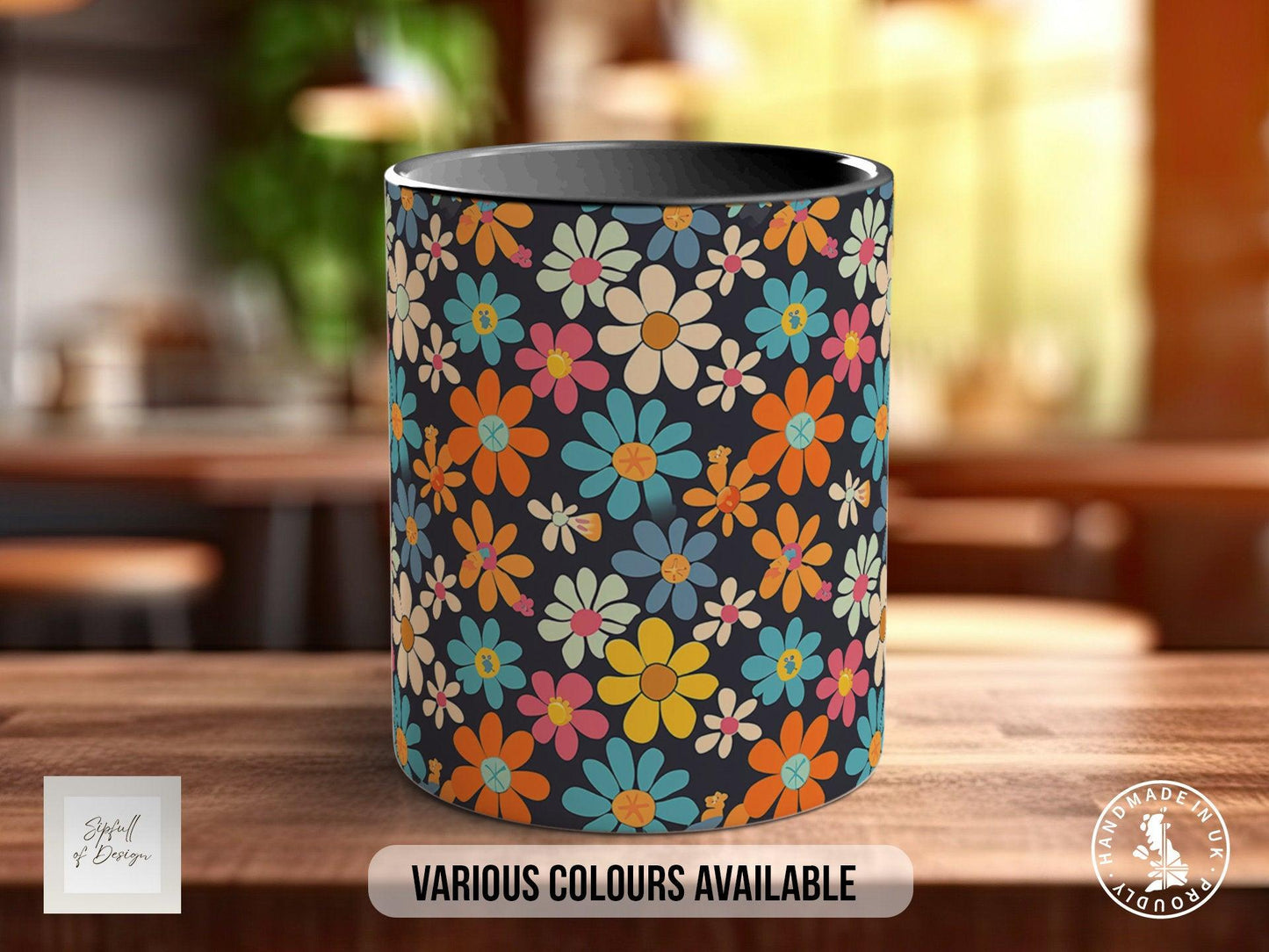 Groovy Flower Mug | Handmade Ceramic Mug with Colourful Flower Design & Smash Proof Packaging