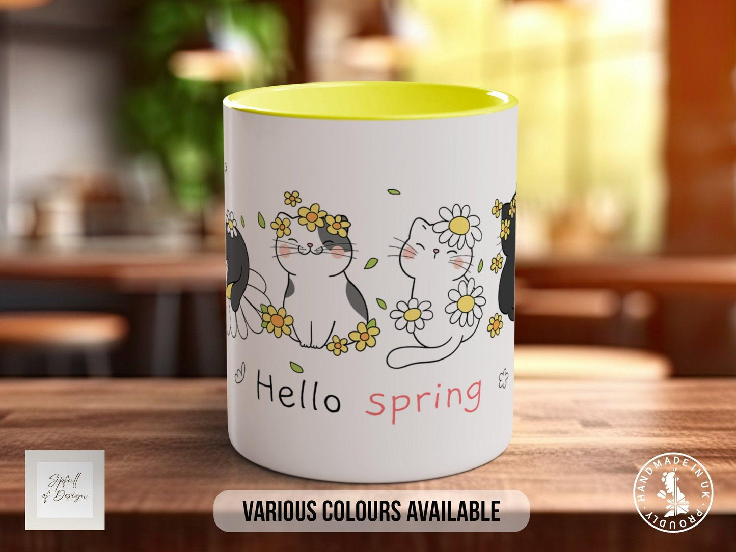 Cute Cat Mug – Hand Painted Spring Flower Ceramic Coffee Mug | Dishwasher Safe