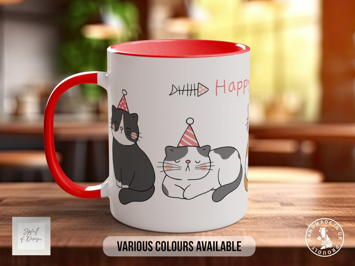 Cute Cat Mug – Handmade Colourful Cat Coffee Cup With Smash Proof Packaging