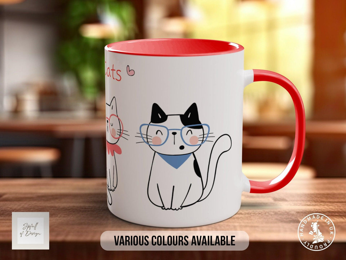 Cute Cat Mug - Handmade Colorful Cat Lover Mug | Durable Bone China & Dishwasher Safe