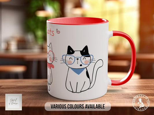 Cute Cat Mug - Handmade Colorful Cat Lover Mug | Durable Bone China & Dishwasher Safe