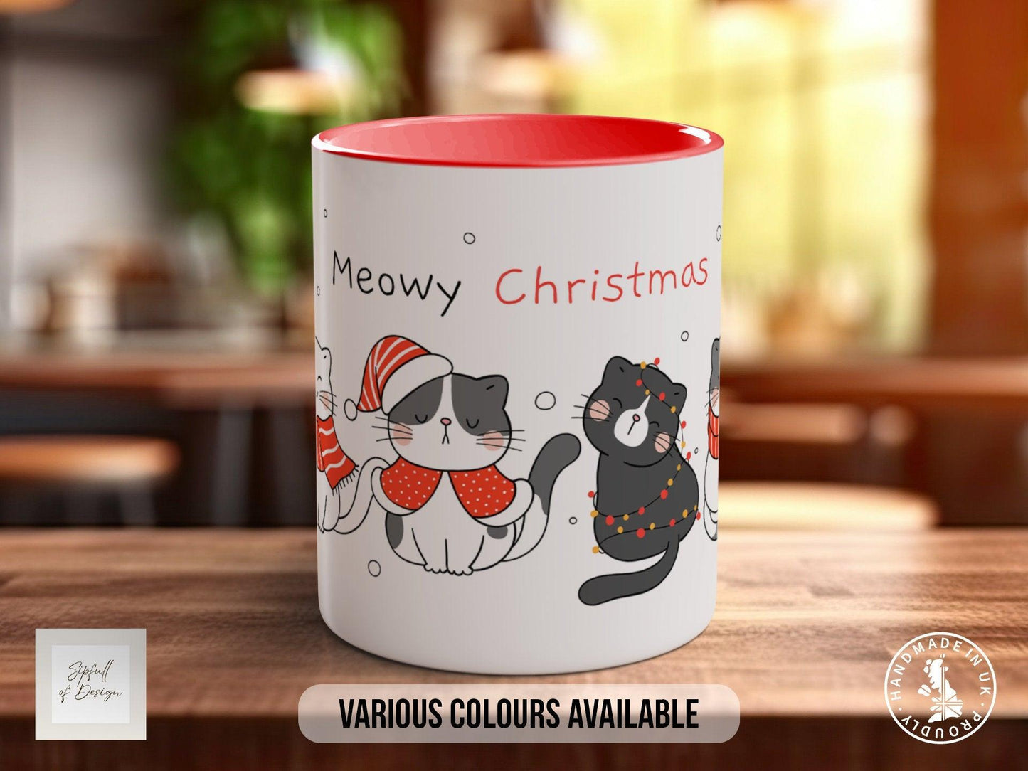 Christmas Cat Mug | Festive Coffee Cup – Colourful Cat Mug, Dishwasher Safe & Durable