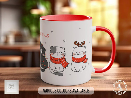 Christmas Cat Mug | Festive Coffee Cup – Colourful Cat Mug, Dishwasher Safe & Durable