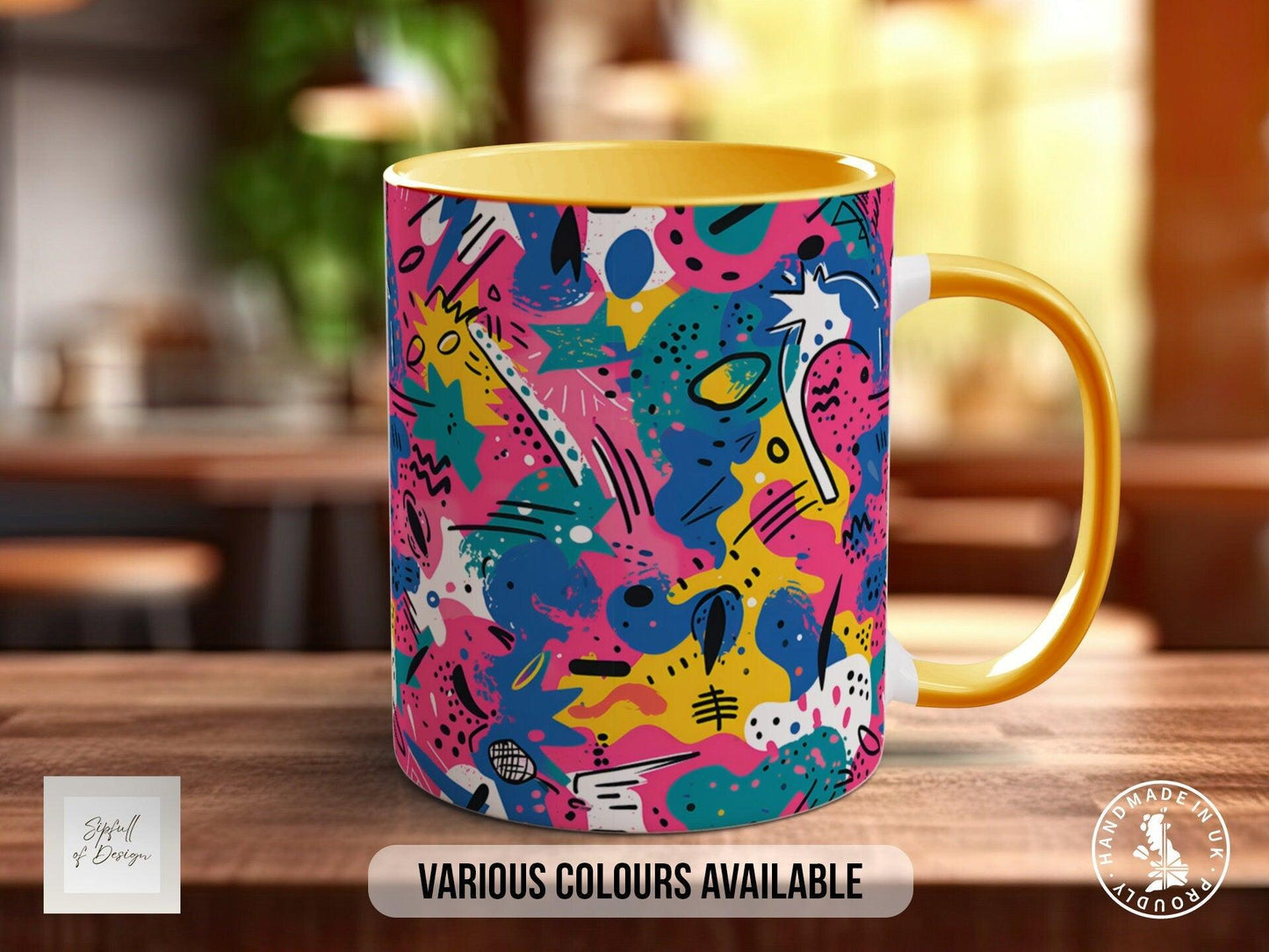 Abstract Comic Pop Pattern Full Wrap Coloured Art Mug - Design 2