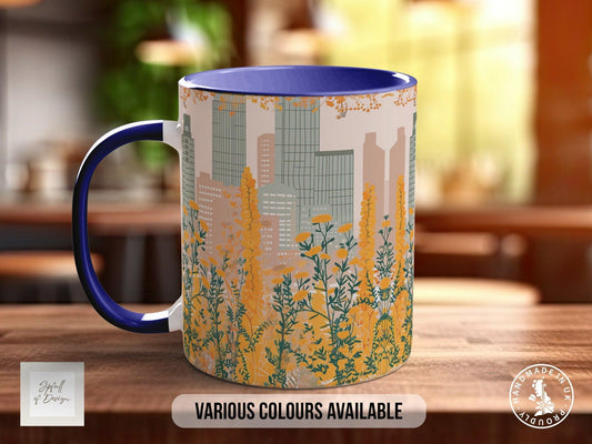 Cityscape Wildflower Pattern Full Wrap Coloured Art Mug - Design 12