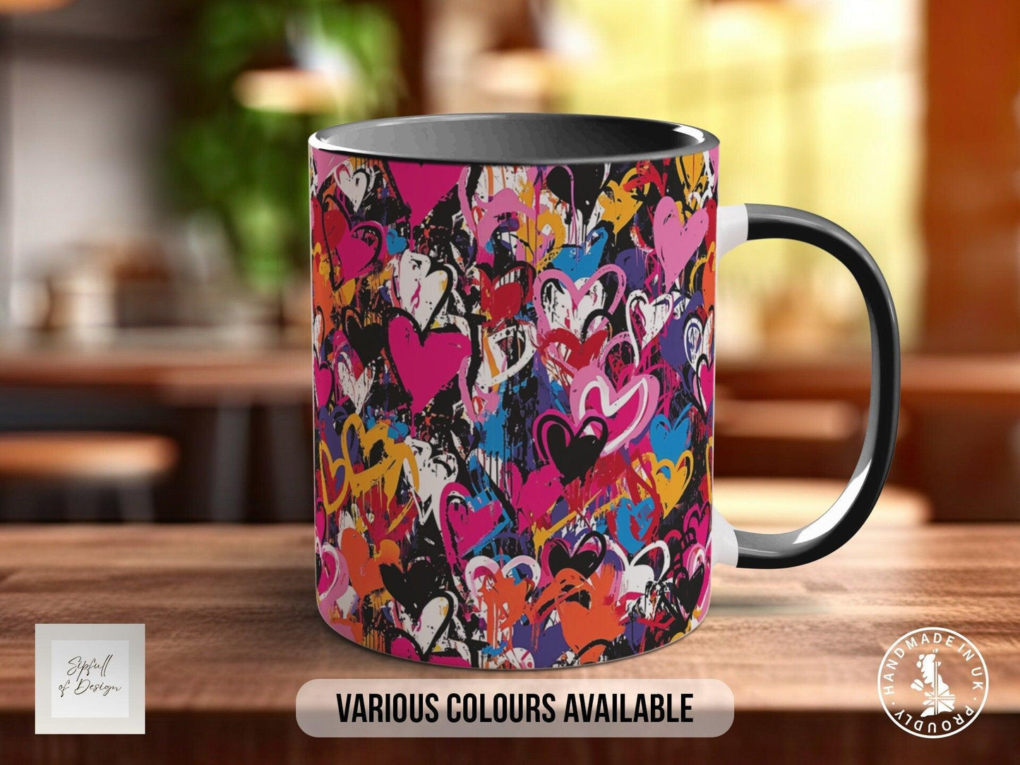 Graffiti Hearts Pattern Full Wrap Coloured Art Mug - Design 1