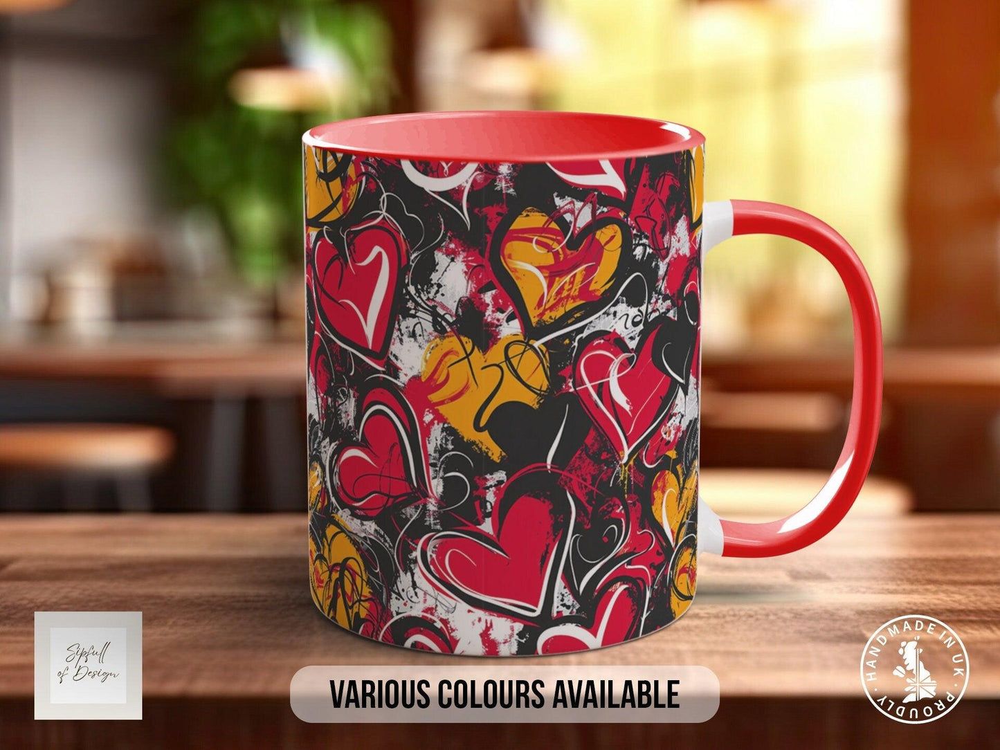 Graffiti Hearts Pattern Full Wrap Coloured Art Mug - Design 2