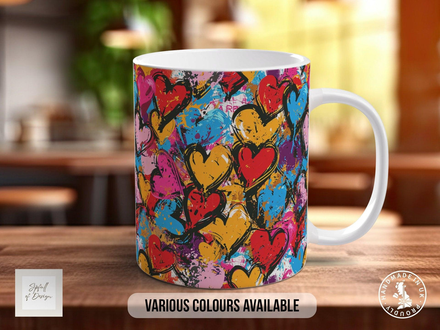 Graffiti Hearts Pattern Full Wrap Coloured Art Mug - Design 3