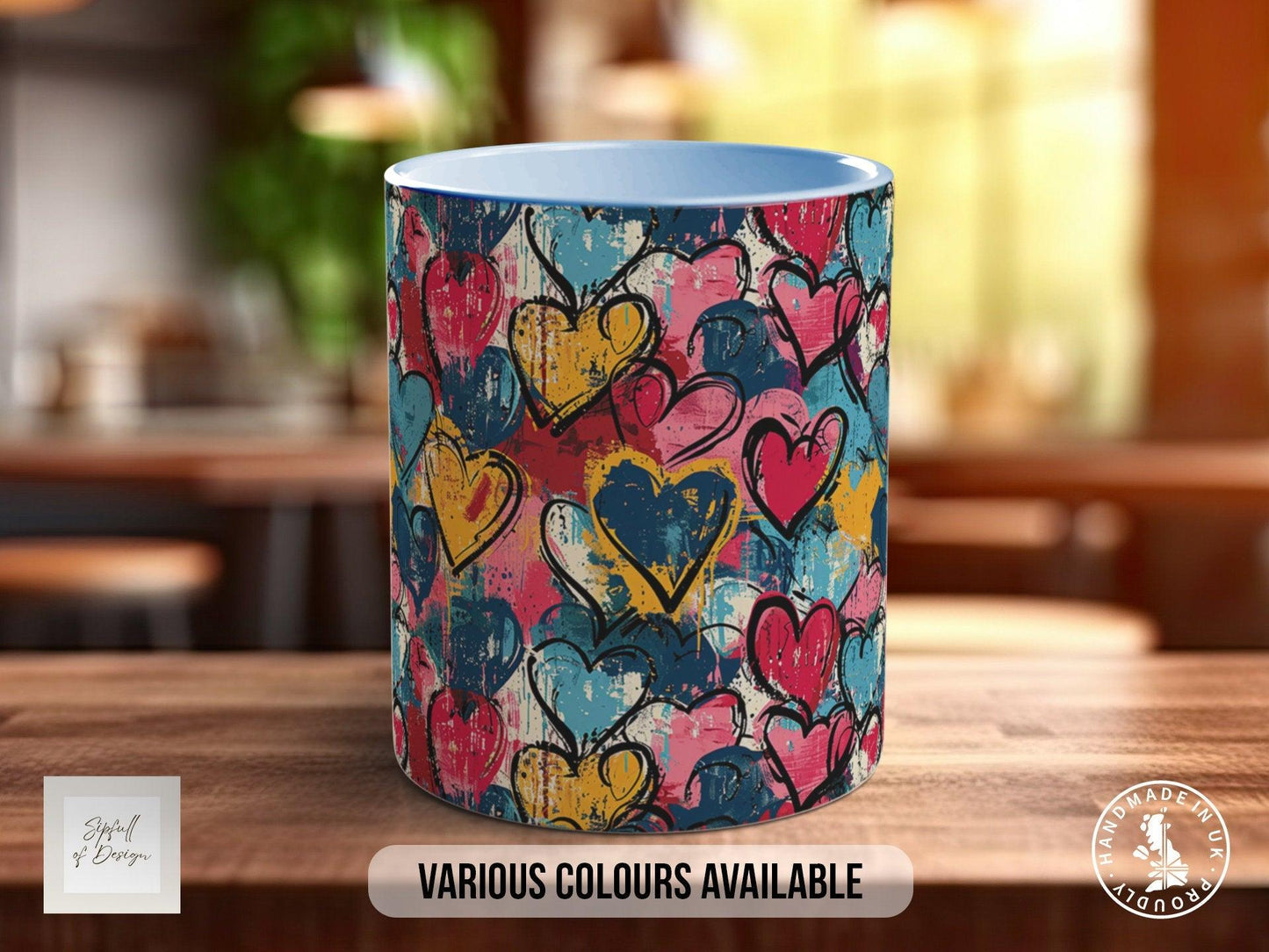Graffiti Hearts Pattern Full Wrap Coloured Art Mug - Design 4