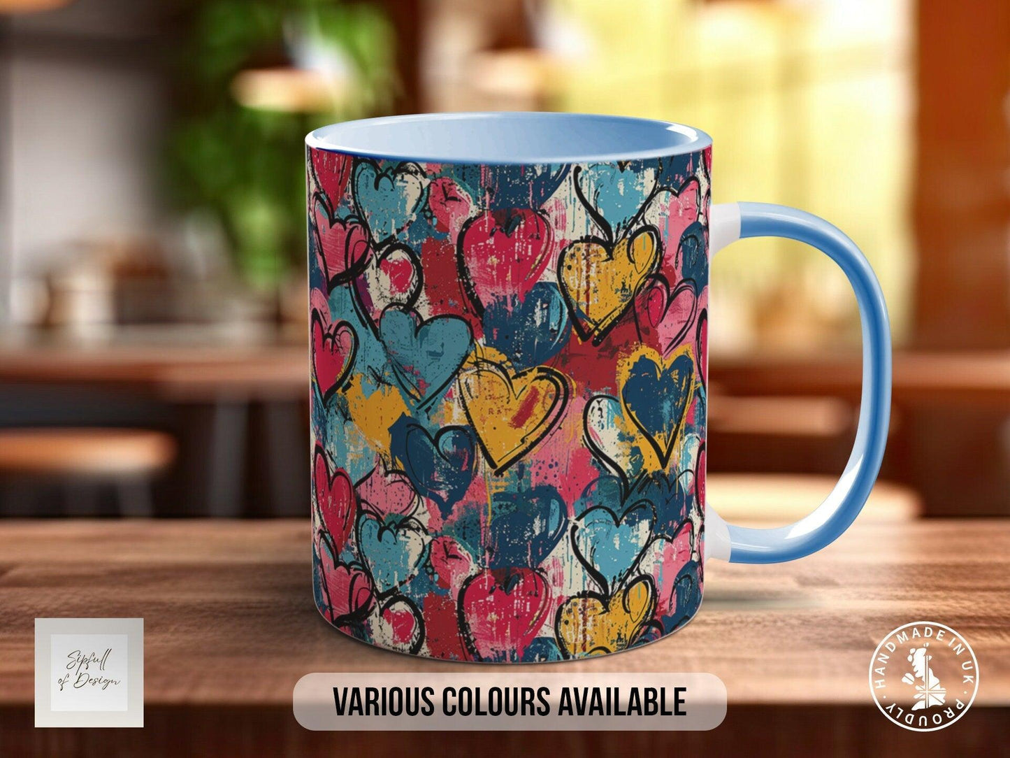 Graffiti Hearts Pattern Full Wrap Coloured Art Mug - Design 4