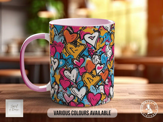 Graffiti Hearts Pattern Full Wrap Coloured Art Mug - Design 5