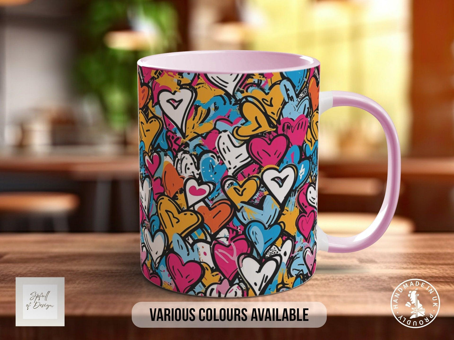Graffiti Hearts Pattern Full Wrap Coloured Art Mug - Design 5