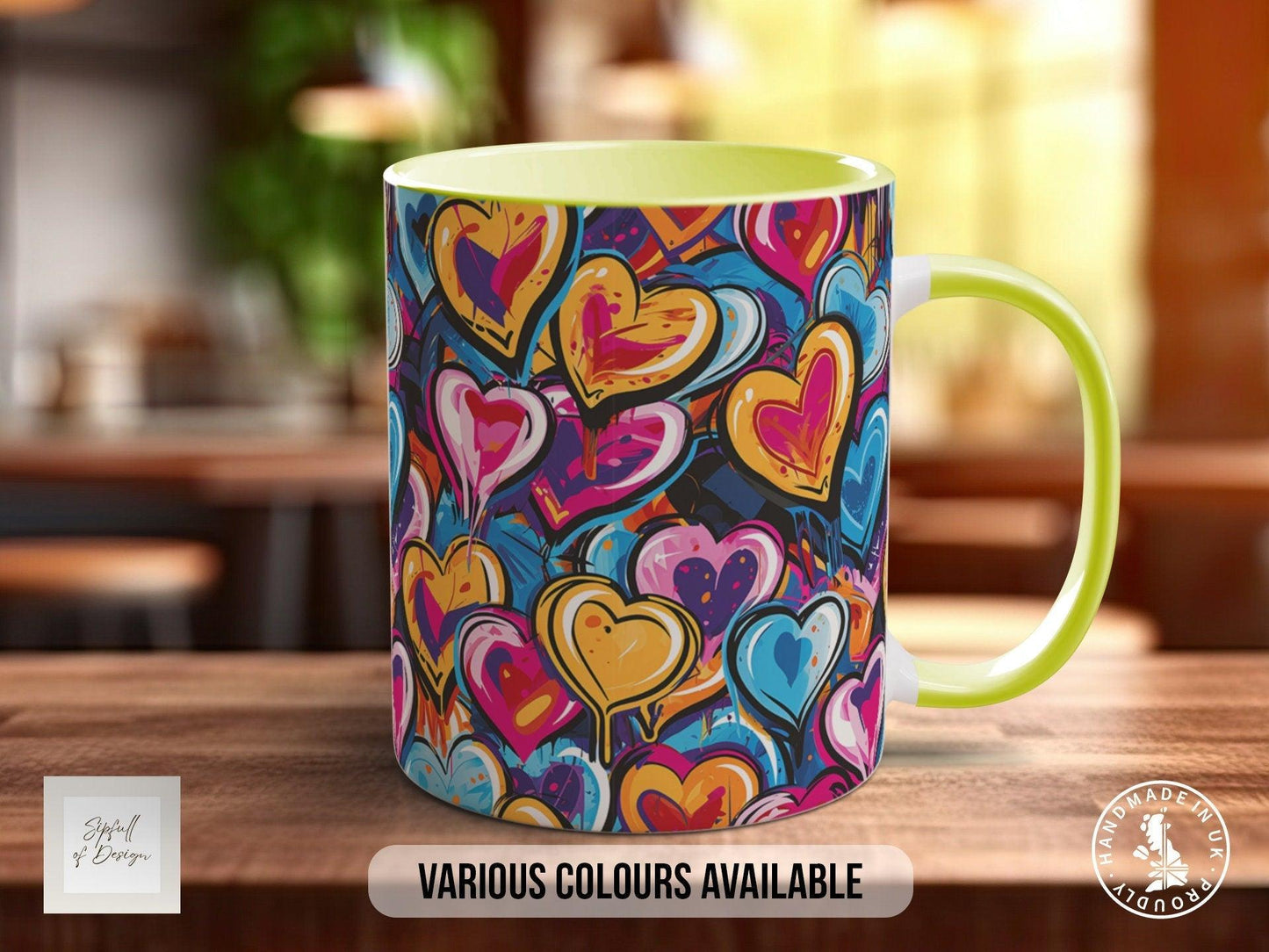 Graffiti Hearts Pattern Full Wrap Coloured Art Mug - Design 6