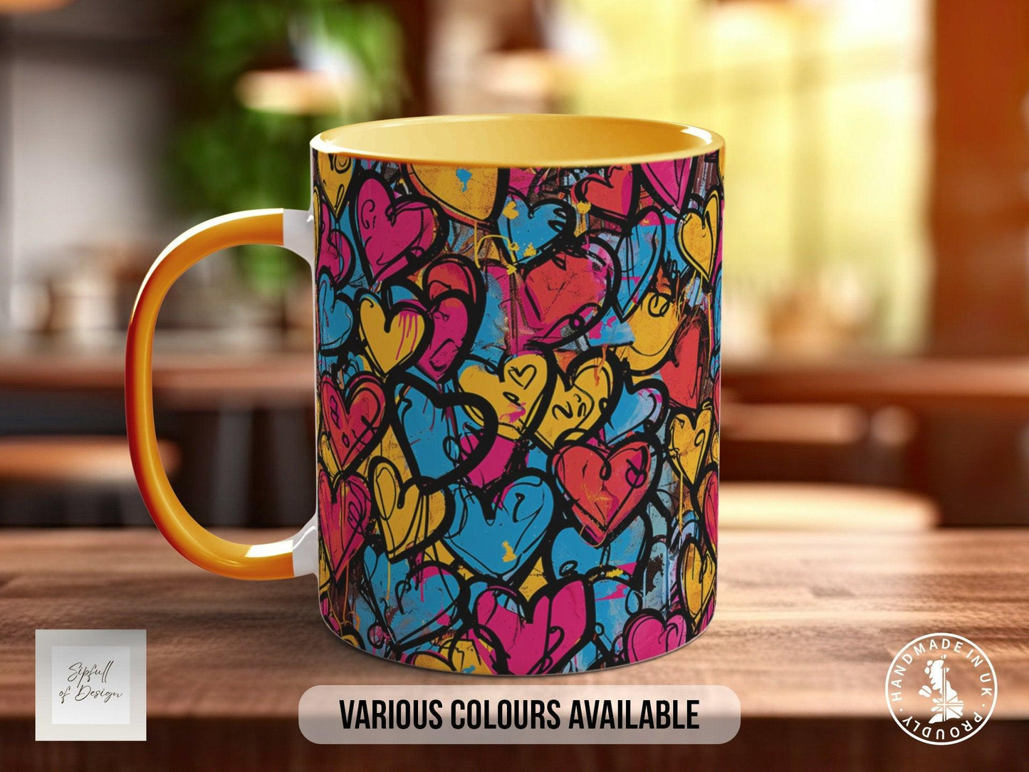 Graffiti Hearts Pattern Full Wrap Coloured Art Mug - Design 7