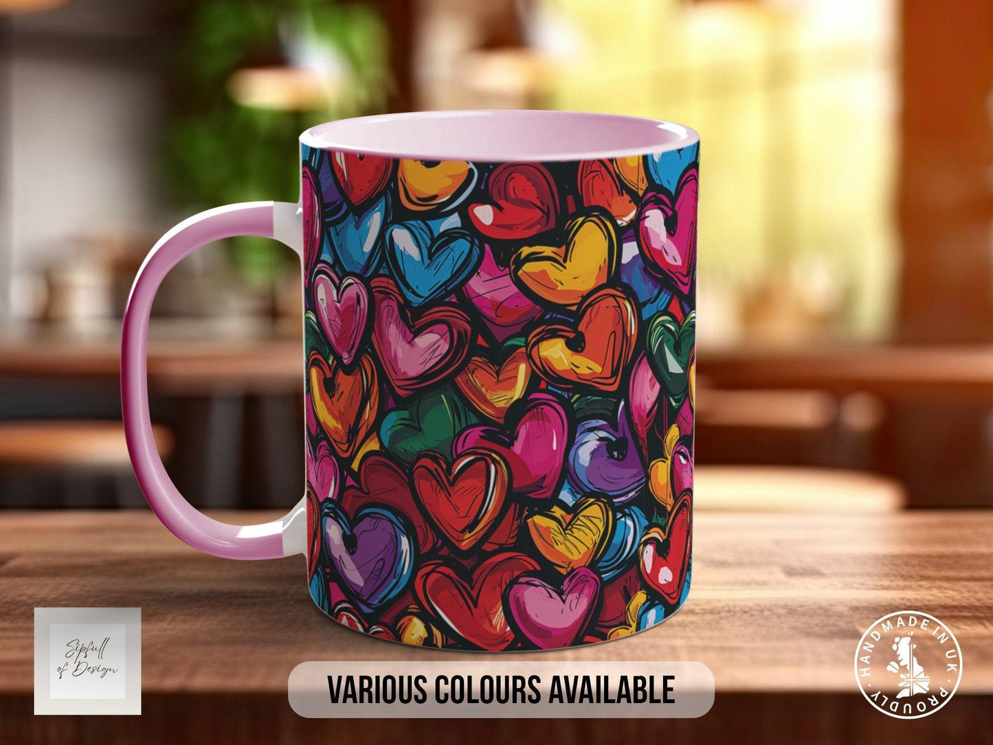 Graffiti Hearts Pattern Full Wrap Coloured Art Mug - Design 8
