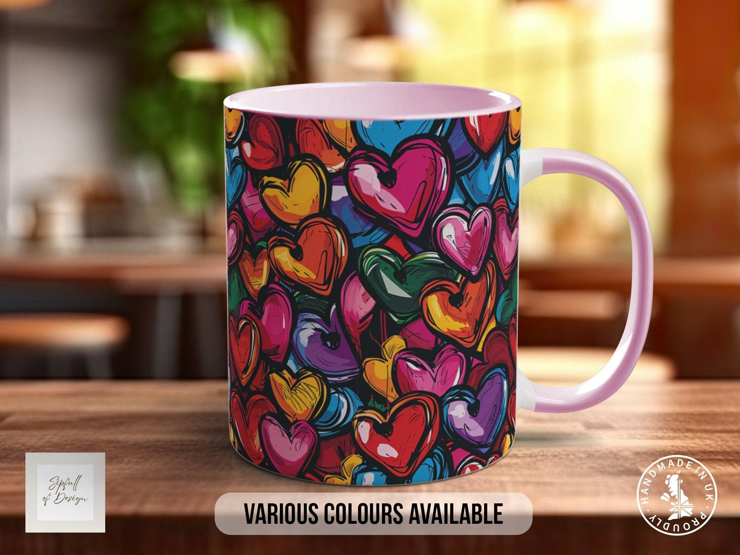 Graffiti Hearts Pattern Full Wrap Coloured Art Mug - Design 8