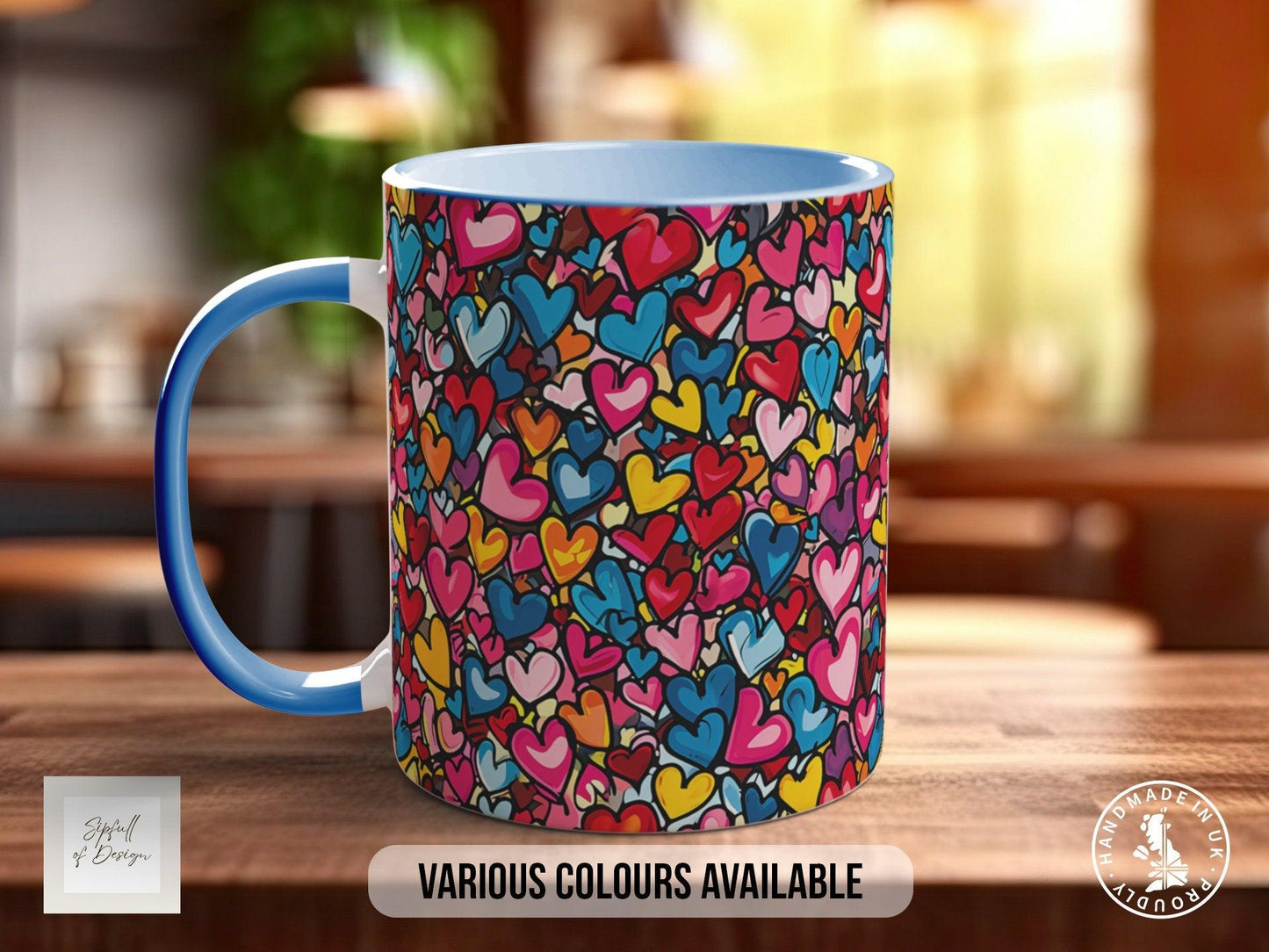 Graffiti Hearts Pattern Full Wrap Coloured Art Mug - Design 9