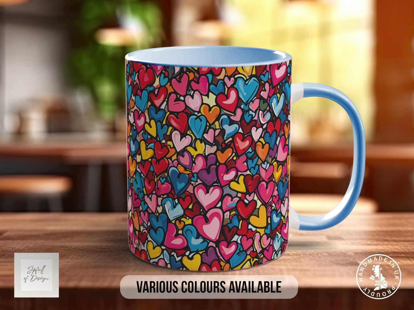 Graffiti Hearts Pattern Full Wrap Coloured Art Mug - Design 9